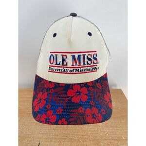 The Game Ole Miss Rebels Trucker Hat Floral Bill Snapback Mens Cream Red Blue